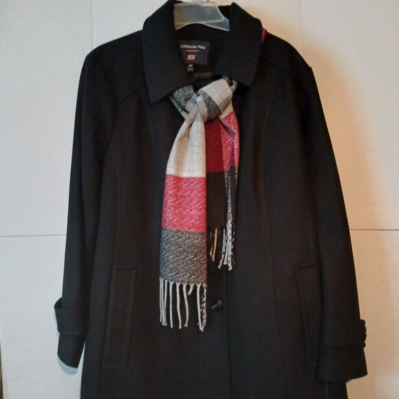 London Fog 2XL Black Wool Coat with Plaid Scarf NWT - Picture 1 of 6